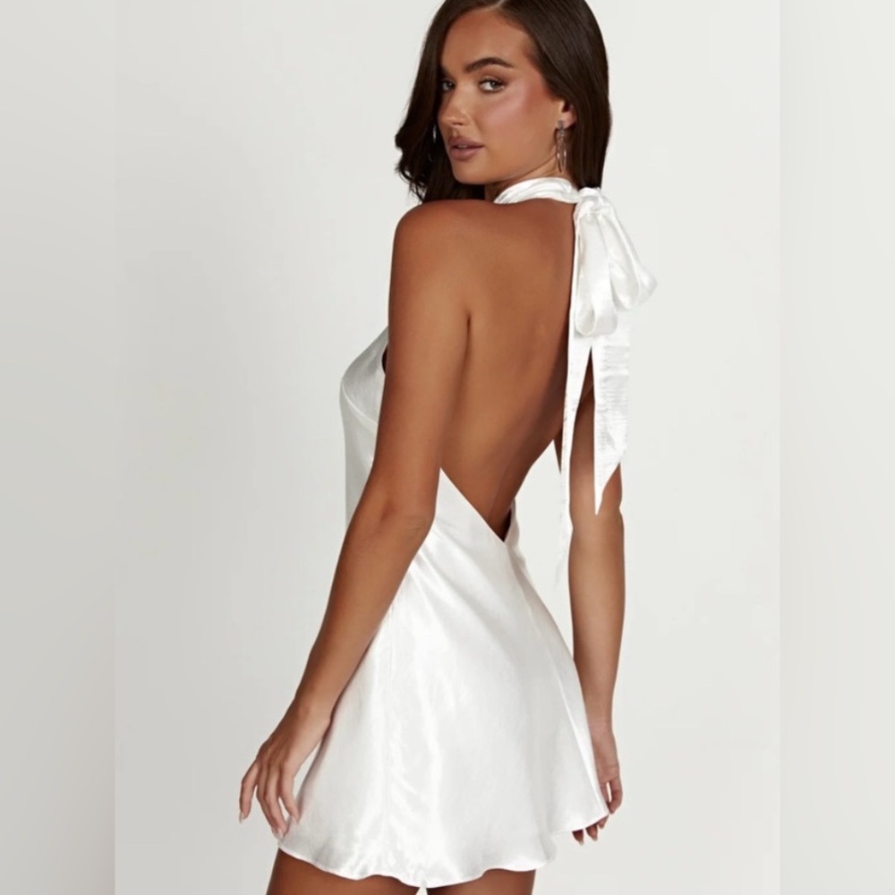Meshki Carla Bow Halter Mini Dress – White